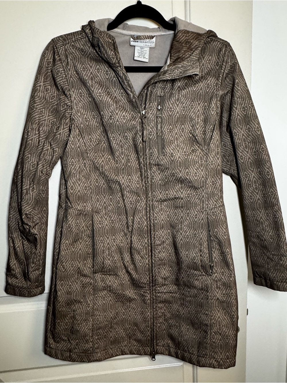Free Country Women's Brown Patterned Trench Coat with Hood